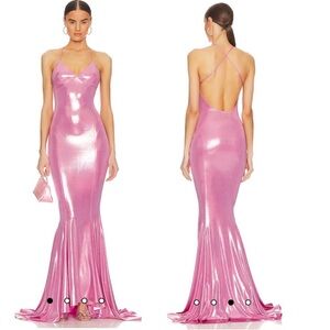 NORMA KAMALI Low Back Slip Mermaid Fishtail Gown Sz XS Candy